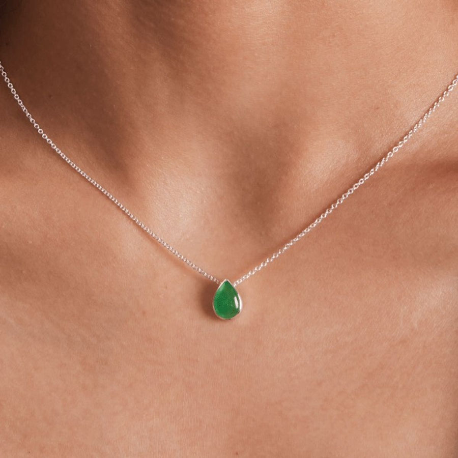 Boma Jewelry Necklaces Green Jade / Sterling Silver Treasured Teardrop Pendant Necklace