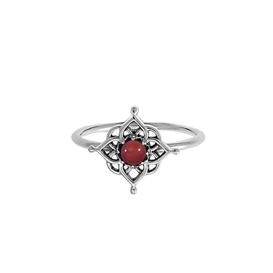 Boma Jewelry Bohemian Filigree Ring with Synthetic Red Coral Stone