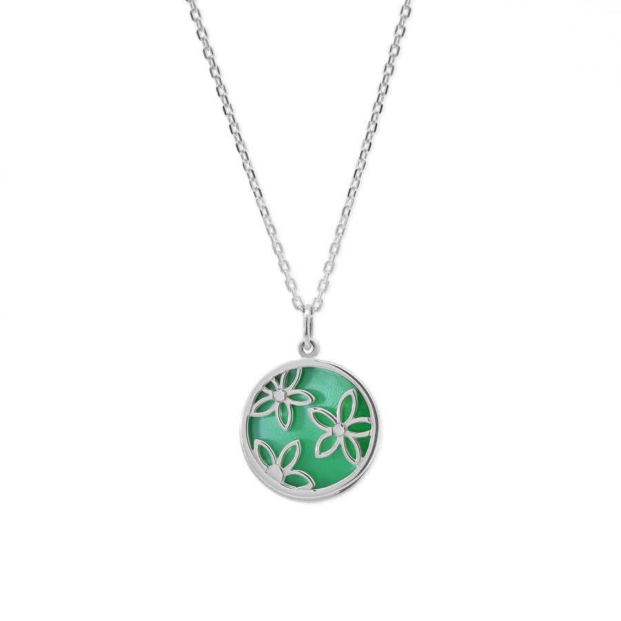 Boma Jewelry Daisy Flower Pendant with Sliding Green Mother of Pearl Stone Pendant Necklace