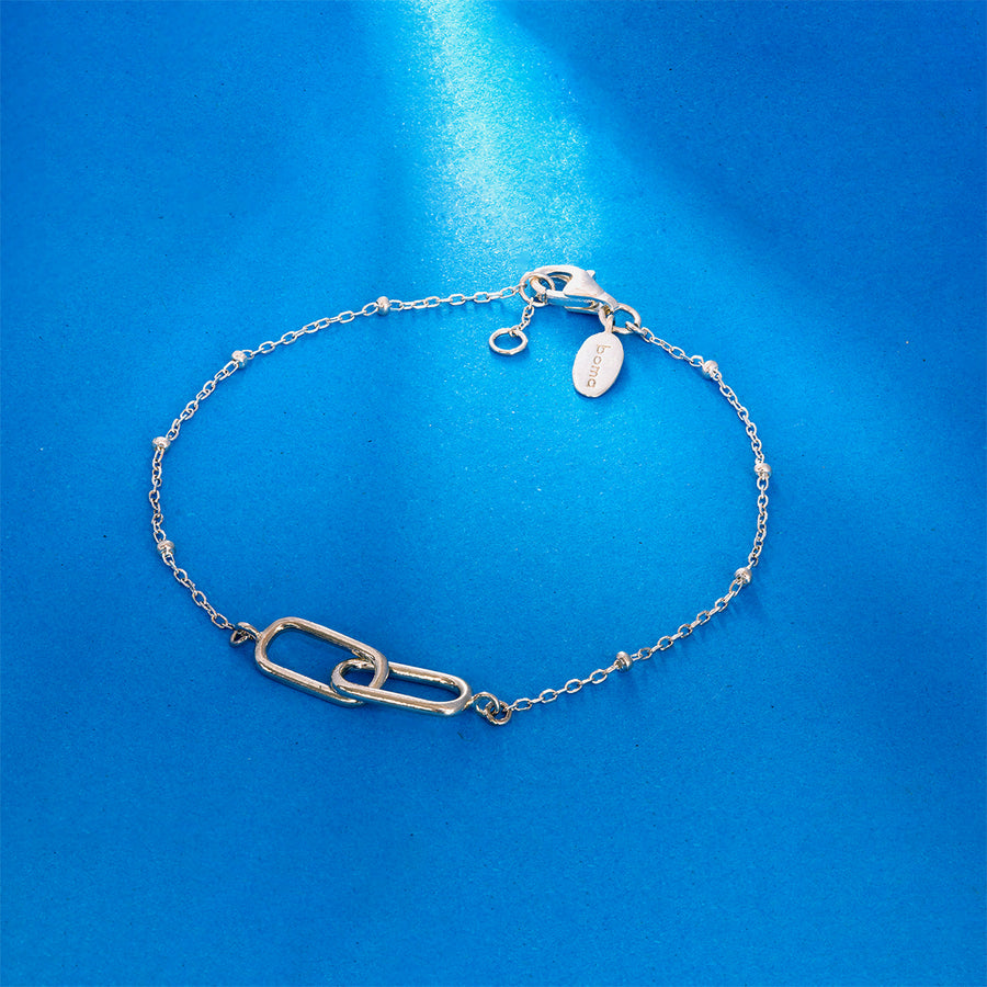 Interlocking Long Oval Link Bracelet with Bead Chain (BLA 2734)