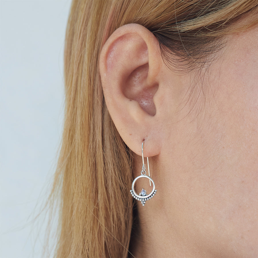 Bohemian Dot Circled Dangle Earrings with Stone (CDA 2524MOP)