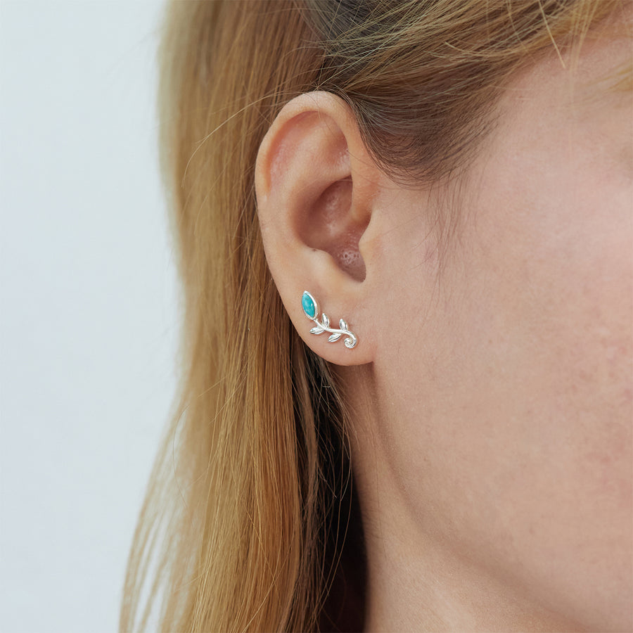 Leaf Branch Stud Earrings with Turquoise (CDA 2525TQ)