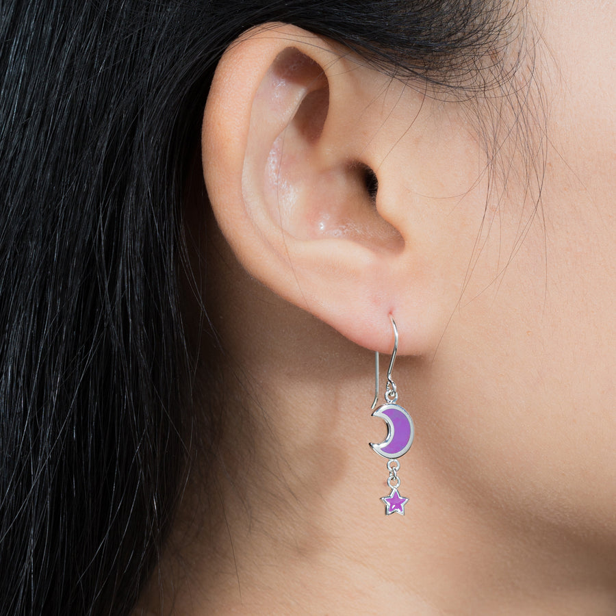 Starlit Crescent Dangle Earrings with Stone (CDA 2762PUTQ)