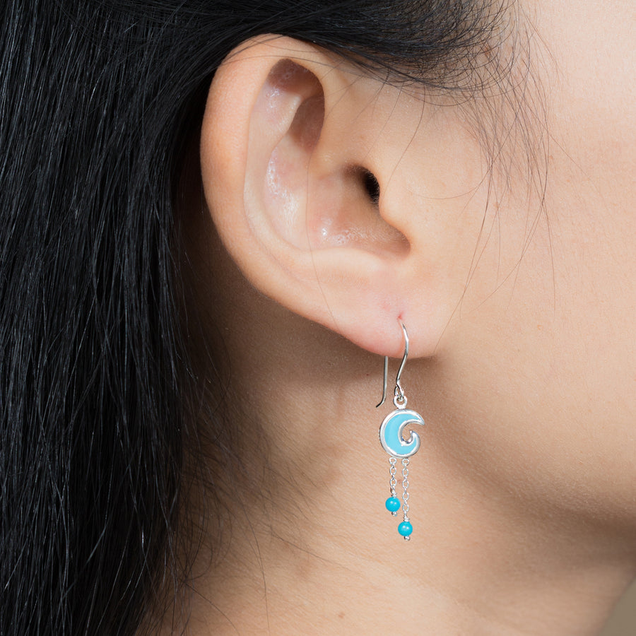 Blue Wave Dangle Earrings with Turquoise Beads (CDB 4512BL)