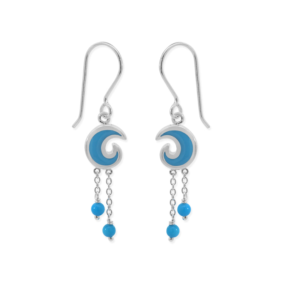 Blue Wave Dangle Earrings with Turquoise Beads (CDB 4512BL)