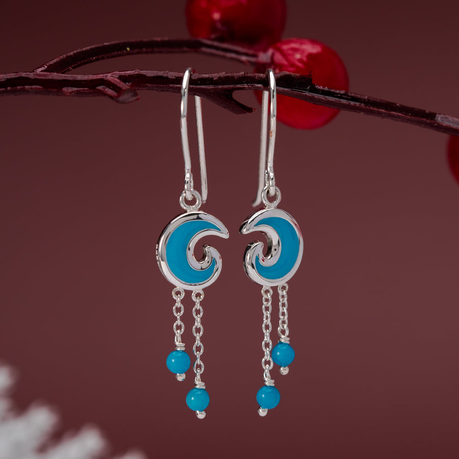 Blue Wave Dangle Earrings with Turquoise Beads (CDB 4512BL)