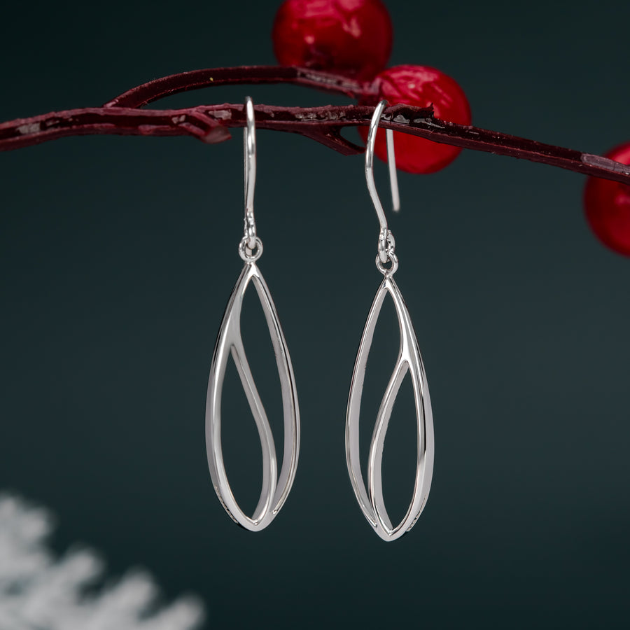 Long Modern Leaf Outline Dangle Earrings (EDA 2760)