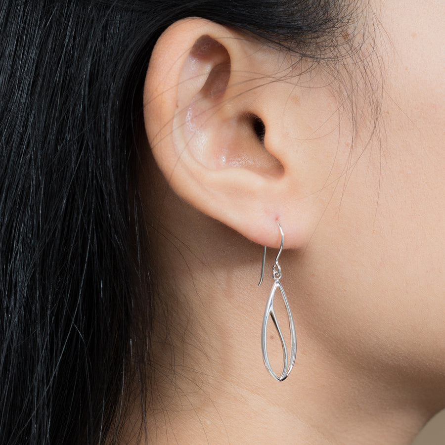 Long Modern Leaf Outline Dangle Earrings (EDA 2760)