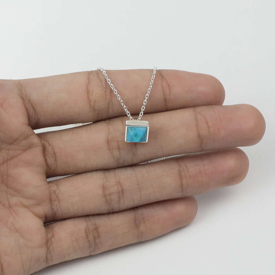Pyramid Pendant Necklace with Genuine Turquoise Stone (NA 2299)