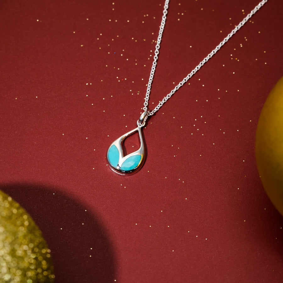 Leaf Petal Necklace with Turquoise (N 4531TQ)