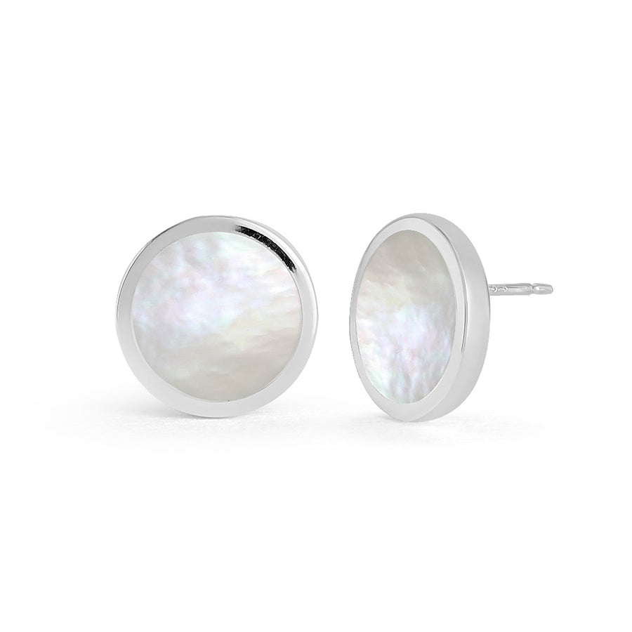 Boma Jewelry Earrings Mother of Pearl Alina Circle Bezel Earrings with Stone