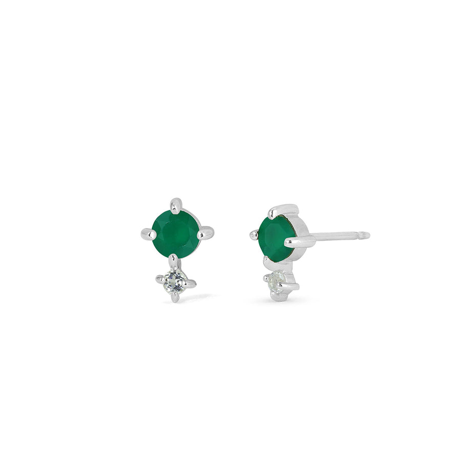 Boma Jewelry Earrings Green Onyx/White Topaz Colored Gemstone Studs with White Topaz