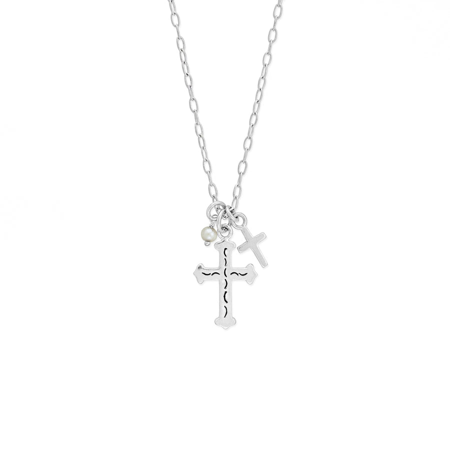 Cross Necklace White Pearl Spring Ring (N 1440PRL)