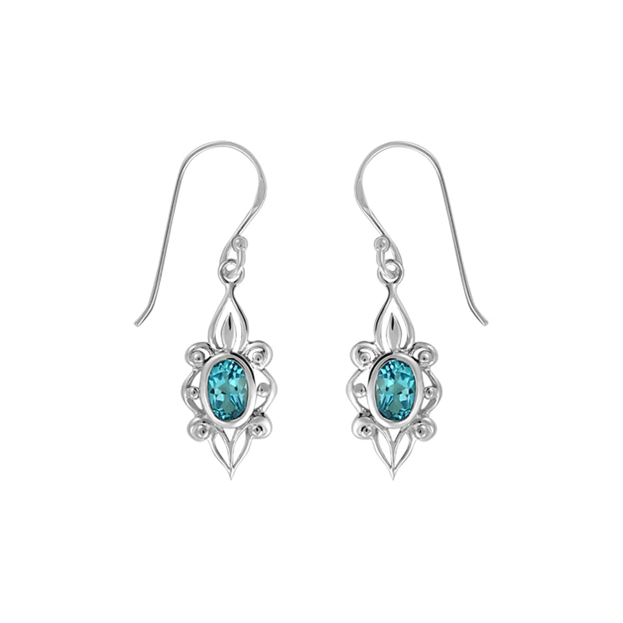 Oval Gemstone Dangle Earrings (SV 563)
