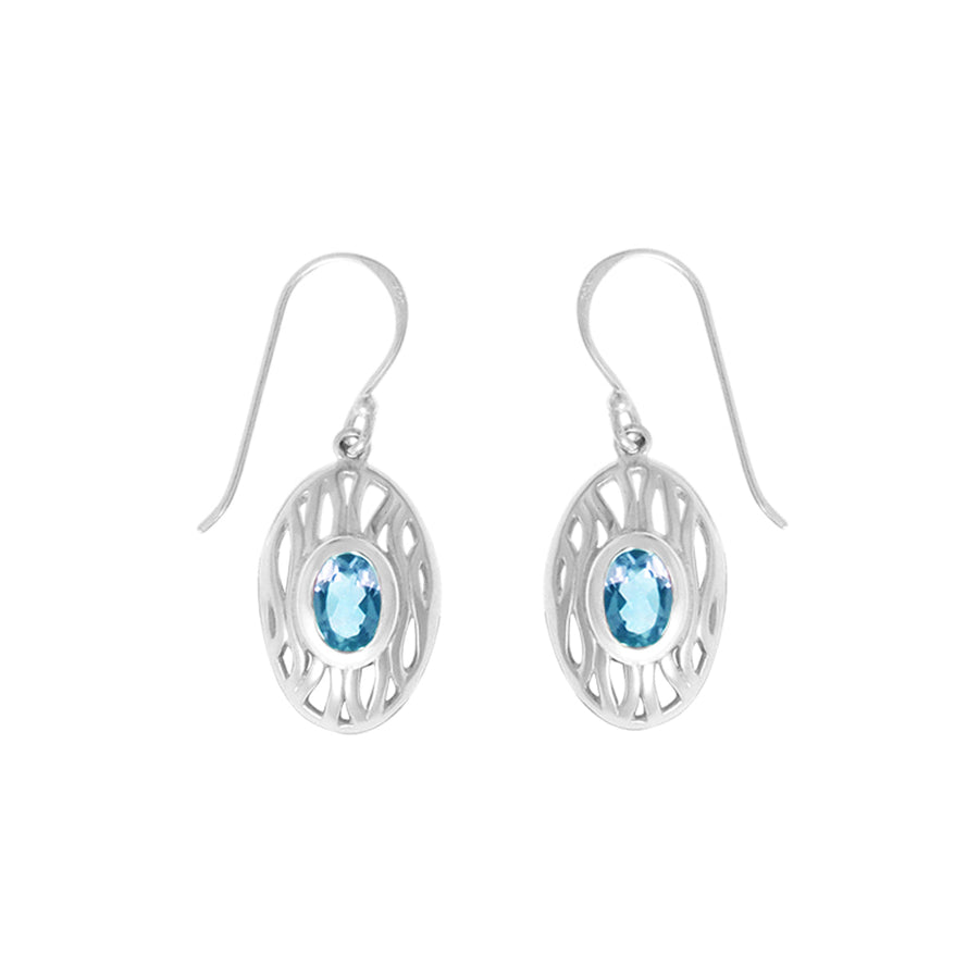 Oval Gemstone Dangle Earrings (SV 570)